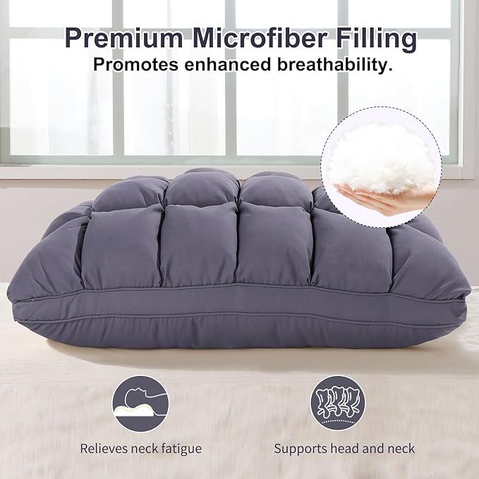 YOUR MOON Pillows Queen Size Set of 2, Soft Support Queen Pillow 2 Pack for Bed, Fluffy Down Alternative Pillow, Luxury Hotel Gel Pillows for Side Sleeping (Gray)