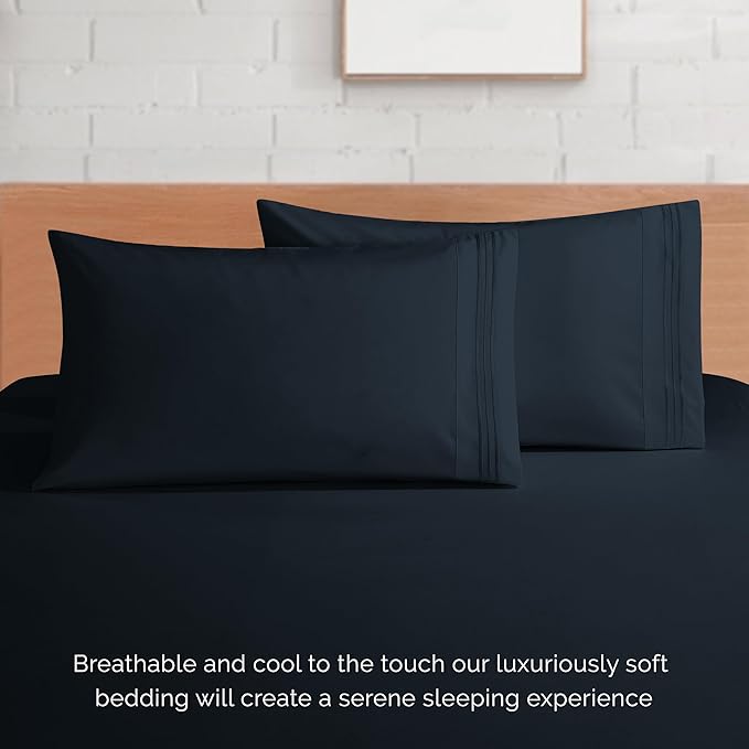 Elegant Comfort Luxury 1500 Premium Hotel Quality Microfiber 4-Piece Sheet Set - Soft, All Around Elastic 18-24 Inches Deep Fitted Sheet - Extra Deep Pocket Sheets, Queen, Black