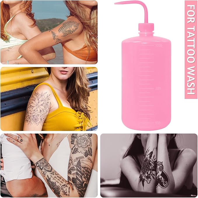 4 Packs Tattoo Wash Bottle Water Squirt Squeeze Diffuser Bottles (Pink, 1000ml)