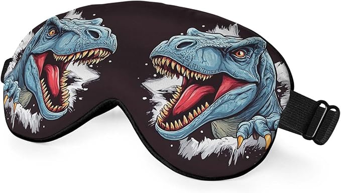 Dinosaur Silk Eye Mask Sleep Mask Tyrannosaurus Rex Beast Roaring Fiercely Black Eye Mask with Adjustable Strap Lightweight for Women Work Travel Night Sleep