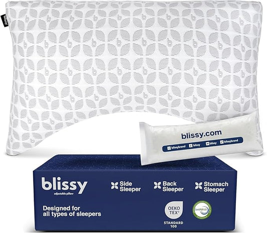 BLISSY Adjustable Memory Foam Pillow for Sleeping (King Size) - Cooling Gel Pillows for Side Sleepers with Shredded Foam for Customizable Loft - CertiPUR-US & Oeko-TEX