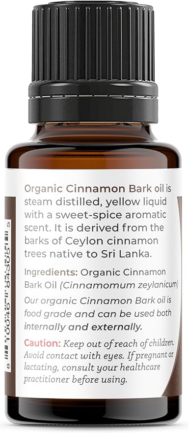 Viva Doria Organic Ceylon Cinnamon Bark Oil - 100% Pure, Natural, Undiluted, Food Grade Essential Oil, 15 mL (0.5 Fl Oz)