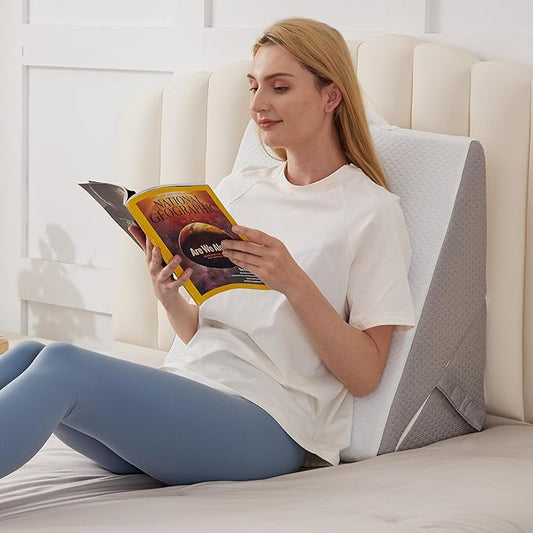 BIEEZZK Wedge Pillow, Adjustable Back Pillow for Sleeping, 9&12“ Bed Wedge Pillow Set for After Surgery, Triangle Memory Foam Pillow Wedges for Headboard, Acid Reflux, Snoring, GERD, White/Grey