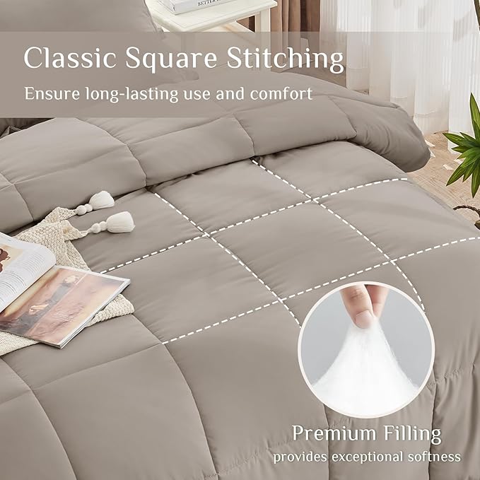 JOLLYVOGUE California King Comforter Set, Ultra-Soft Bed in a Bag Cal King Size 7 Pieces, Oeko-TEX Certified Bedding Set with Down Alternative Comforter, Sheets, Pillowcases & Shams, Khaki