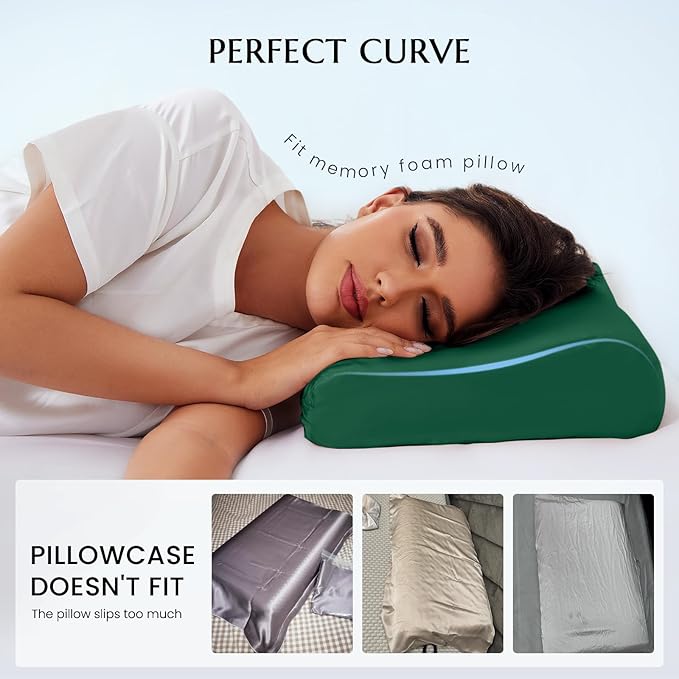 THXSILK 19 Momme 100% Mulberry Silk Pillowcase for Contour Memory Foam Pillow, Cervical Pillow Case Cover, 1 Pack (20"x12"x3.9"/2.7")