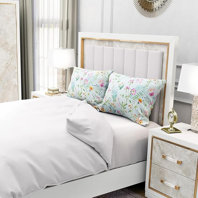 YIYEA Pillow Cases Queen Size Set of 2, Ultra Soft Double Brushed Microfiber Pillowcases Queen, Floral Bed Pillow Covers, Fade Resistant, Easy Slip-On (20"x30")