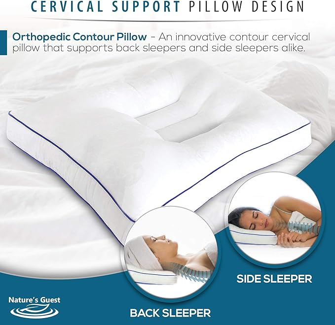 Nature's Guest Adjustable Cervical Pillow, Better Than Memory Foam Pillow for Neck Pain, Contour Orthopedic Pillow for Sleeping, Ergonomic Pillow for Side, Back and Stomach Sleepers, Standard Medium