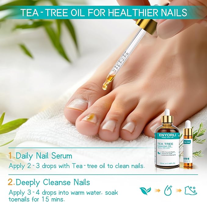 Tea Tree Essential Oil 3.38 fl oz (100ml), Natural Oil for Diffuser, Hair & Scalp Care, Skin Moisturizing, Nail Care & DIY Use, Daily Care for Women and Men