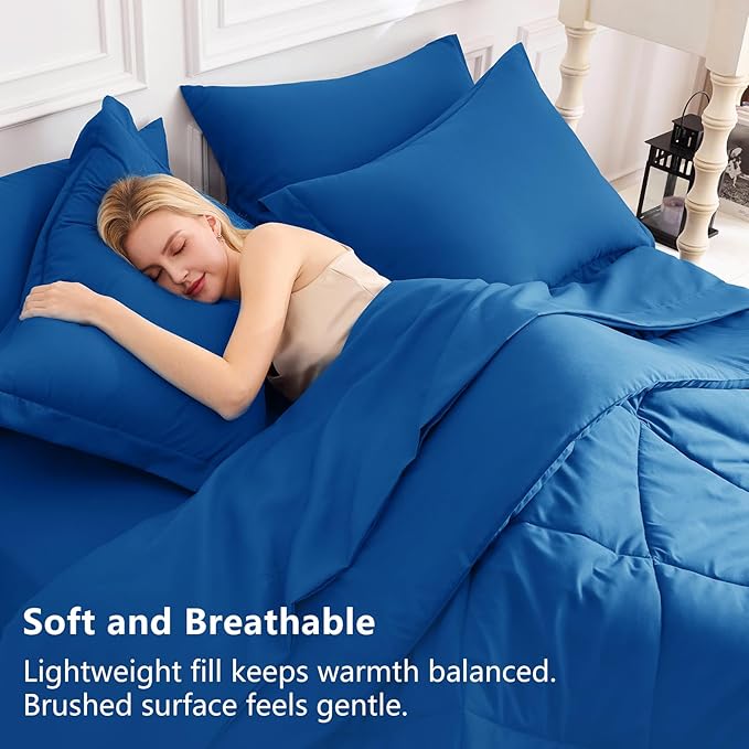 CozyLux Twin XL Comforter Set Classic Blue - 5 Pieces Twin Extra Long Bed in a Bag for College Dorm, All Season Bedding Set for Girls and Boys, Soft Bed Set with Comforter, Sheets, Pillowcase & Sham