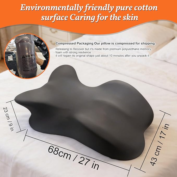Large Size Memory Foam Ergonomic Pillow – Prone Support Orthopedic Firm Pillow for Sleeping, Reading & Back Relief with Removable Cover Body Pillow Suppurt Weights Over 260 Pounds