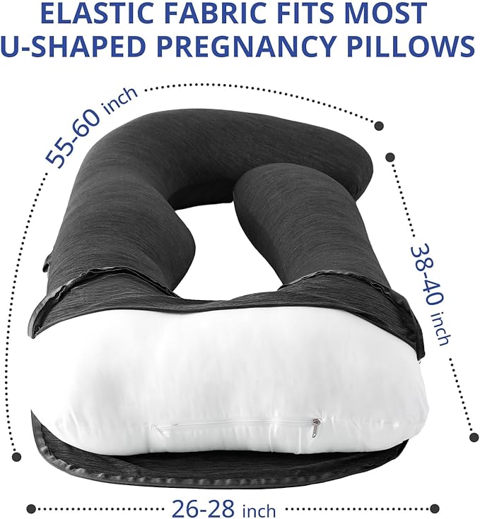 Sasttie Cooling Pregnancy Pillow Cover, 57-inch U Shaped Pregnancy Pillow Case, Fits 55 to 57 Inch Maternity Pillow, Black (No Pillow Insert)