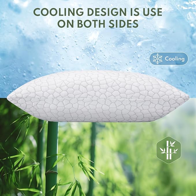Pillows King Size Set of 2 - Cooling Shredded Memory Foam Pillow for Sleeping 2 Pack, Adjustable Cool Bed Pillows for Side, Back, and Stomach Sleepers, Gel Pillow Washable Removable Cover