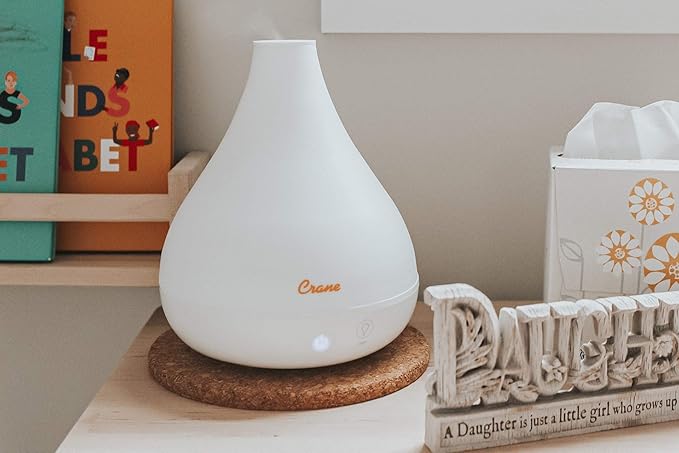 Crane Personal Ultrasonic Cool Mist Humidifier and Aroma Therapy Diffuser, Optional Color Changing Nightlight Included, for Home, Hotels, and Office, 0.35 Gallon – 1.5 Liter, White (Pack of 2)