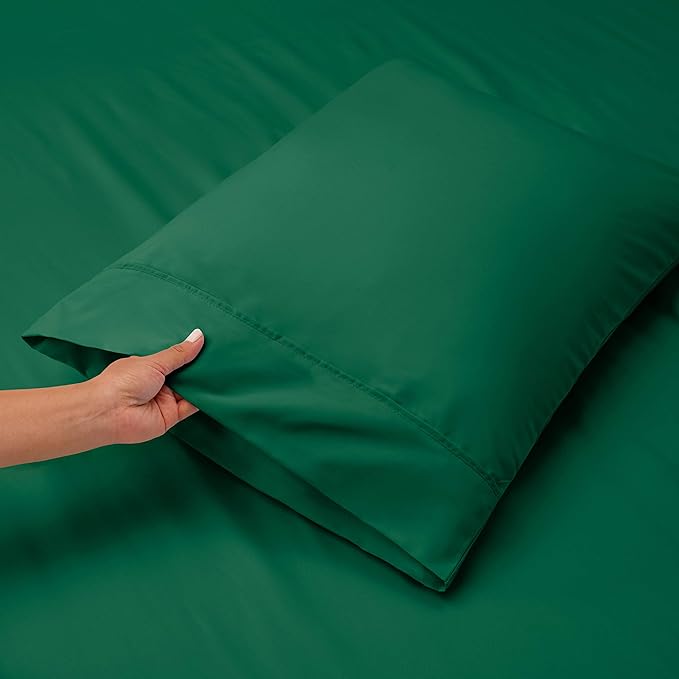 Hearth & Harbor Bed Sheets, Luxury Soft 6 Piece Bed Sheet Set Extra Deep Pocket Fitted Sheets Fits Mattress up to 21", Double Brushed Bedding Sheets & Pillowcases, Split King, Dark Green