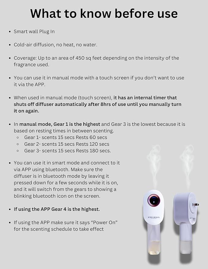 S910 Smart Scent Diffuser - Modern Design, Shiny Acrylic Material, LED Light, Cold Air Diffusion, Bluetooth App Controlled, Touch Screen (White with Rose Gold Ring)