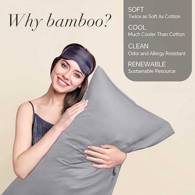 BEDELITE Body Pillow Case Cover, Rayon Made from Bamboo, Cooling Body Pillow Cover for Hot Sleepers and Night Sweats, Breathable & Silky Soft Full Long Pillow Case (Silver Grey, 20x54 Inches)