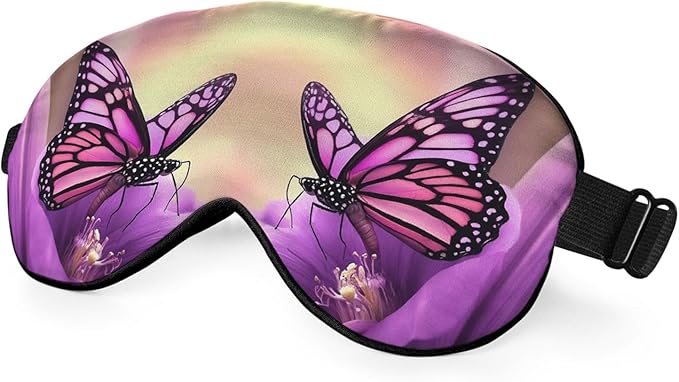 Purple Butterfly Silk Sleep Mask with Adjustable Strap for Travel, Nap, Shift Work, Office