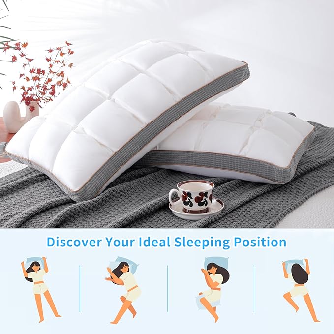 YOUR MOON Soft Pillow Standard Set of 2 for Sleeping, Super Soft Support Down Alternative Pillow 2 Pack, 100% Cotton Shell Luxury Comfy Fluffy Bed Pillows for Sleep(White)
