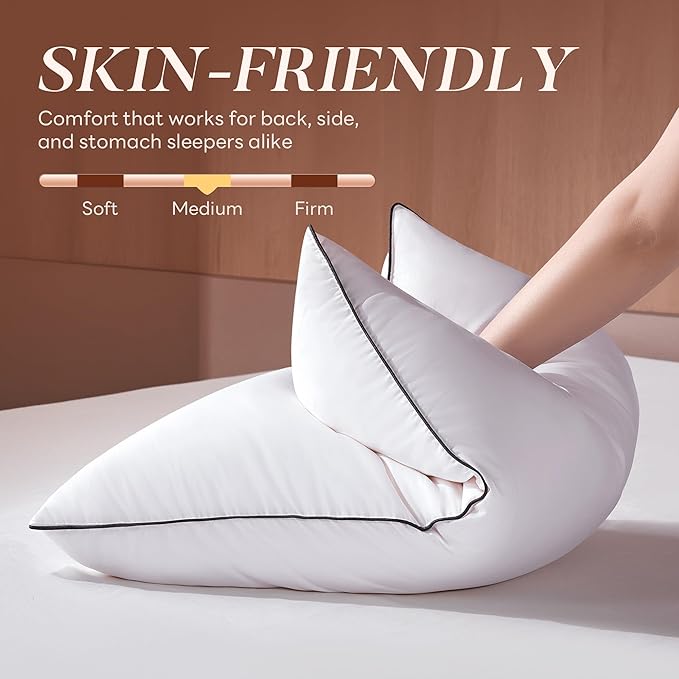 Feather Down Pillows Queen Size Set of 2, Luxury Hotel Collection Bed Pillow for Sleeping, 2 Pack, Fluffy Plush for Side, Back Sleepers Medium Firm, 20x30 in.