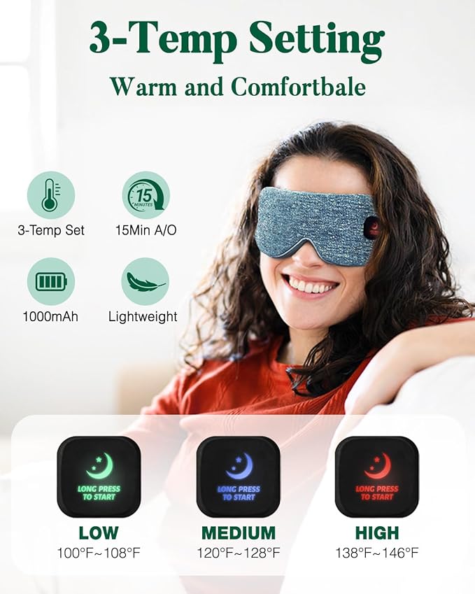YoanYouth Heated Eye Mask for Dry Eyes, FSA Eligible HSA, Cordless Warm Compress for Eyes, Light Blocking Eye Heating Pad, Styes, Sleep, Cover Washable, Rechargeable, Deep Blue