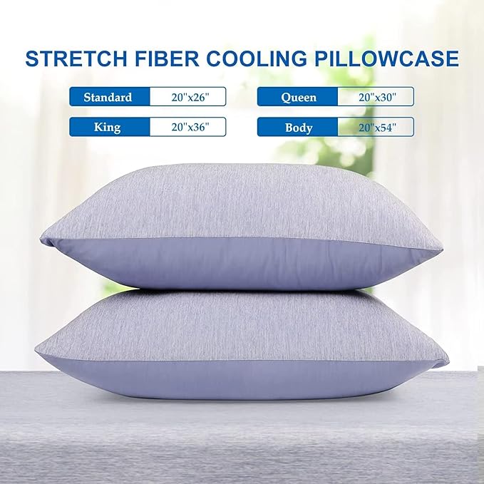 HOMFINE Cooling Pillowcases King Size - Double Side Q-Max 0.439 Cooling Fiber for Pillow Protector, Breathable Cold Pillow Cover for Hot Sleeper Night Sweat, Hidden Zipper, 2 Pack (20"x36", Blue)
