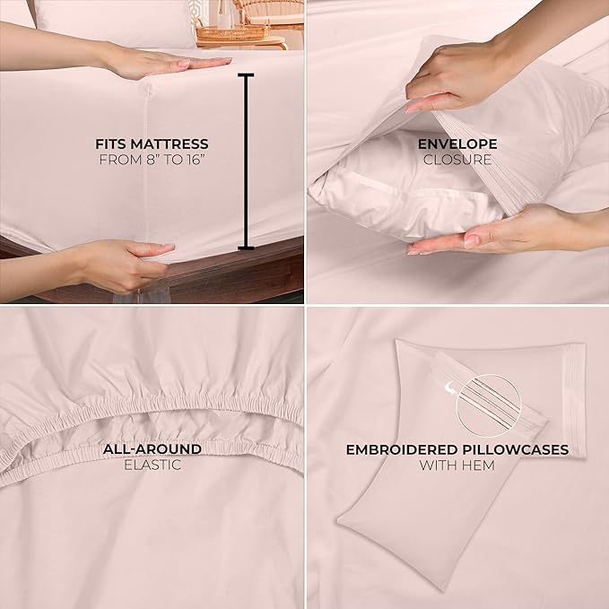 ROYALE LINENS 4 Piece Full Sheets Set - Soft Brushed 1800 Microfiber Bedding - 1 Fitted and 1 Flat Sheet, 2 Pillow Cases - Wrinkle Free & Fade Resistant - Hotel Luxury Bed Sheets Set (Pink, Full)