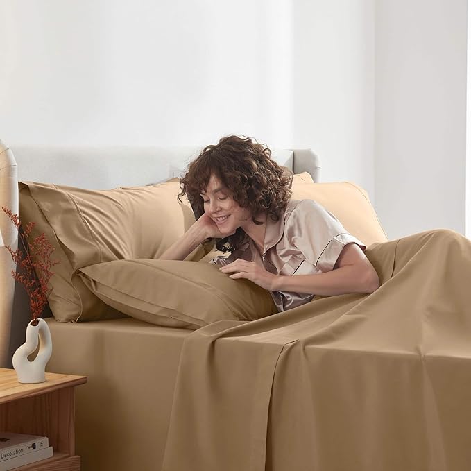 Nestl Extra Deep Cal King Sheet Set - 6 Piece Breathable & Cooling Sheets - Hotel Luxury Bedding Set w/18-24 Inch Deep Pockets - Easy & Secure Fit - Super Soft, Wrinkle Free & Comfy - Mocha Brown