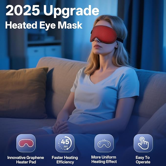 Silk Cordless Heated Eye Mask for Dry Eyes, Cordless Eye Mask Electric Warm Compress for Fast Eye Relief Rechargeable USB Heat Relax Mask for Sleep Red