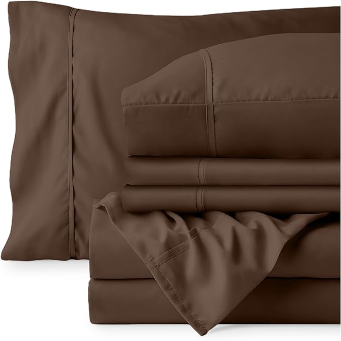 Bare Home Hotel Luxury Full XL Sheet Set, Extra Soft - 6 Piece Set - Deep Pockets - Easy Fit - Cooling & Breathable - Wrinkle, Fade, Stain Resistant - Includes 4 Pillowcases (Full XL, Cocoa)