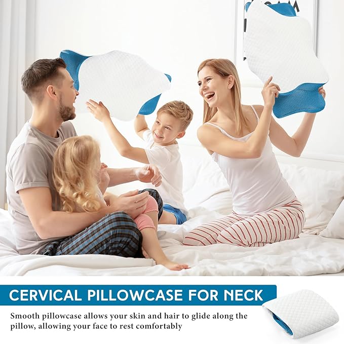HunnmingRe Cervical Pillow Case Cover Comfortable and Breathable Memory Foam Cervical Neck Pillow Case Cover with Zipper(White, Blue,Queen Size)