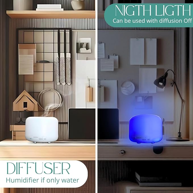 Mystic Romance Essential Oil Diffuser, 500ml Aromatherapy Humidifer and Nigth Ligth for Relaxing Atmosphere in Home Office Yoga and Spa, for Everyone, Auto-Off Safety Switch. Clear