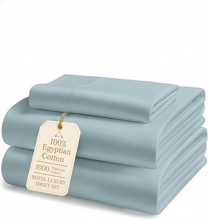 LANE LINEN Luxury Hotel Style 100% Egyptian Cotton Twin Sheets - 1000 Thread Count, Mercerized Cotton, No Pill Fade Resistant Sustainably Produced Twin Bedding Sheets & Pillowcases- French Blue