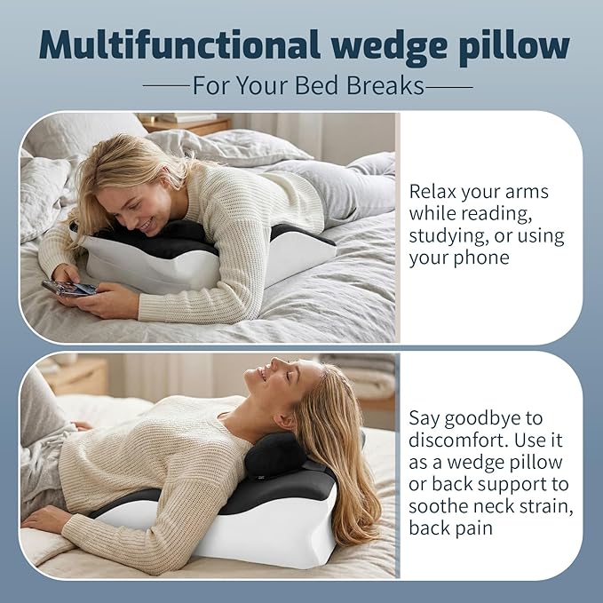 Ergonomic Wedge Prone Pillow,Memory Foam Multi-Functional Bed Pillow,Reading Pillow,Ideal for Bed Breaks,Massage,Reading,Back Support,Sleeping,and Leg Pain Relief