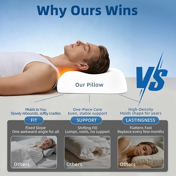 Memory Foam Pillow for Side Sleepers – Ergonomic Neck Pillow for Adults, Dual-Height 5" & 3.5" Adjustable Loft, Cooling Washable Cover, Slow Rebound, Cervical Support for Deep Sleep