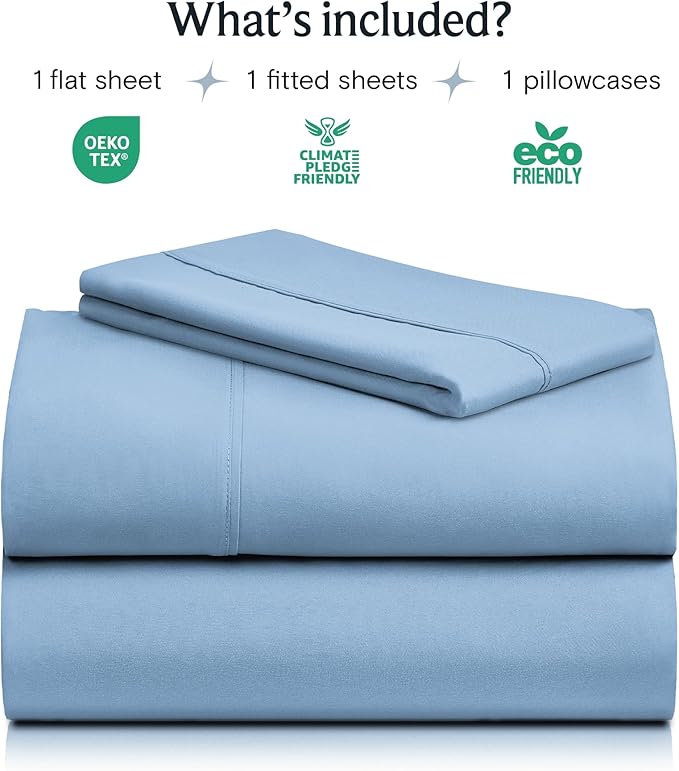 LuxClub Club Twin Sheets - Soft Bed Sheet for-Boys-and-Girls-4 PC Deep Pockets 18" Eco Friendly Wrinkle Free Kids Machine Washable Hotel Bedding Silky Soft- Sky