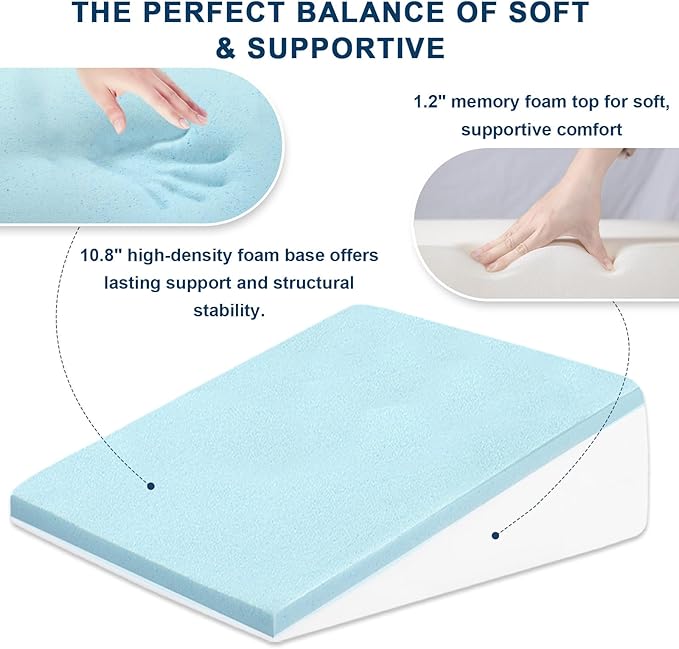 12" Wedge Pillow for Sleeping, Bed Wedge After Surgery, Back Pain Relief, Memory Foam Pillow Triangle Incline Wedge for Back Support, Leg Elevation (Dark Grey)