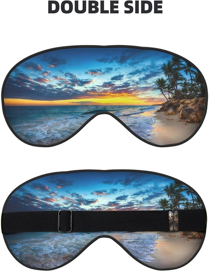 Orange Sunrise Over the Beach Sleep Mask Eye Mask with Adjustable Strap Eye Sleep Shade Cover Blocks Light for Women Men Airplane Travel Nap