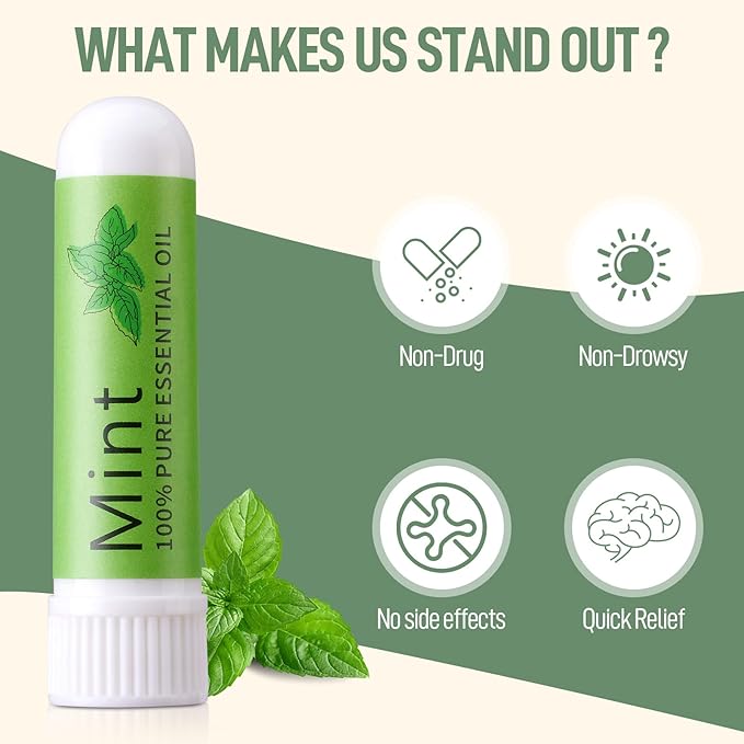 Hion Nausea Relief Inhaler-Mint 2pcs, Natural Essential Oils Inhalers