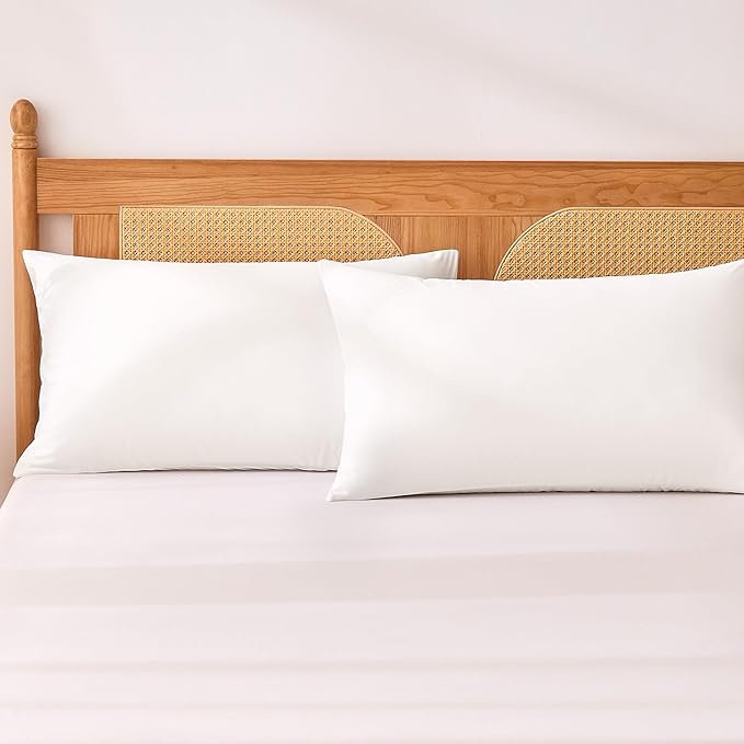 Amazon Basics Cooling Pillow Cases for Hot Sleepers, Soft Pillow Covers, Silky Smooth on Hair and Skin, High Elastic and Envelope Closure for Snug Fit, 20" x 30", Queen, White, Pack of 2