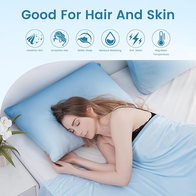 LUXEAR Cooling Pillow Cases, 2 Pack King Size Arc-Chill Q-max > 0.5 Gradient Cool Pillowcases for Hair Skin,Breathable Silky Cooling Summer Pillow Cover for Hot Sleepers & Night Sweats- Gradient Blue