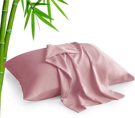 BEDELITE Pillow Cases Standard Size Set of 2, Rayon Derived from Bamboo, Cooling Pillow Cases for Hot Sleepers & Night Sweats, Breathable and Silky Soft Envelope Pillowcases(Rose Pink, 20"x26")