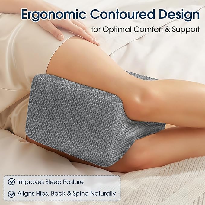 BlissTrends Memory Foam Knee Pillow, Knee Pillow for Side Sleepers, Leg Pillows for Sleeping Blood Circulation, Elevation Pillow for Spine Aligning, Sciatica, Back, Hip, Knee, Ankle Pain, Grey