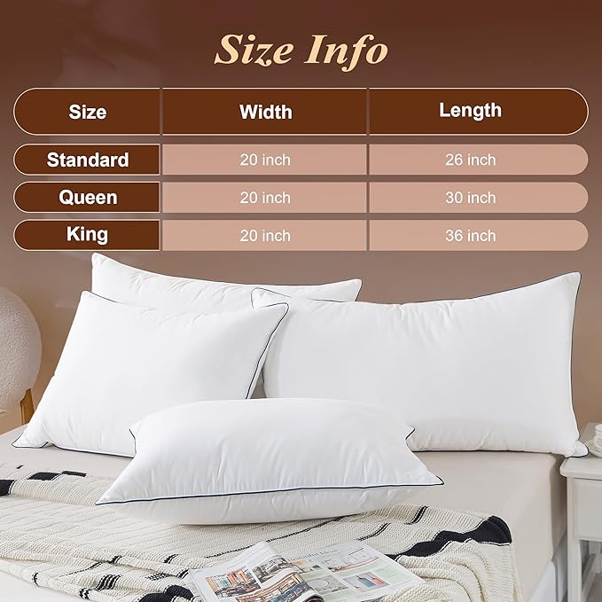 Cosybay Goose Feather Down Fiber Pillows Queen Size Set of 2, Luxury Bed Pillow for Sleeping, Ultra Soft Cover Hotel Collection Bed Pillows for Back,Stomach or Side Sleepers 20x30