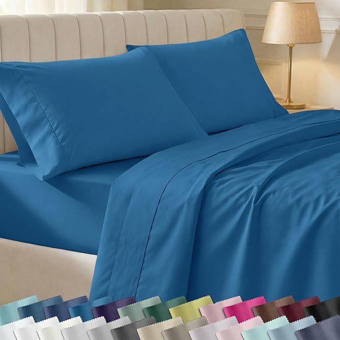 California Design Den Soft Twin XL 100% Cotton Sheet Sets, 400 Thread Count Good Housekeeping Award Winner, Silky Smooth Sateen Weave, Breathable and Durable Twin XL Bedding Set - Cobalt Blue