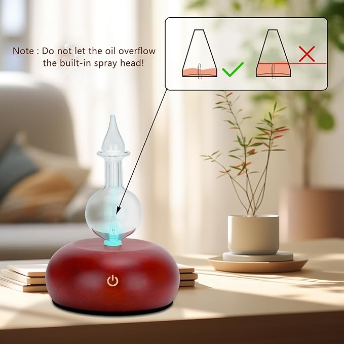 Vintage Pure Essential Oil Diffuser for Aromatherapy - 7-Color LED, Adjustable Mist, No Heat or Water Required, Ideal for Home, Bedroom, and Professional Use (Dark Wooden)