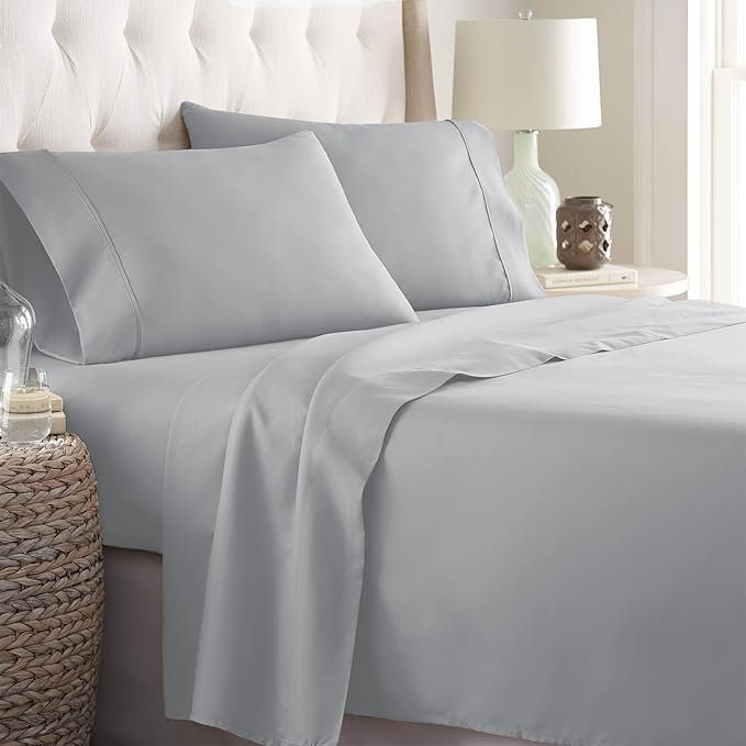 Danjor Linens Twin Bunk Bed Sheets w/ 2 Pillowcases, Lightweight Brushed Microfiber Deep Pockets, 4 Piece Fitted Bedding Sets, Light Gray