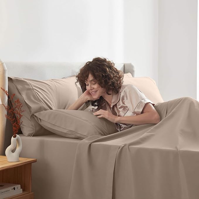 Nestl Extra Deep Cal King Sheet Set - 6 Piece Breathable & Cooling Sheets - Hotel Luxury Bedding Set w/18-24 Inch Deep Pockets - Easy & Secure Fit - Super Soft, Wrinkle Free & Comfy - Taupe Sand