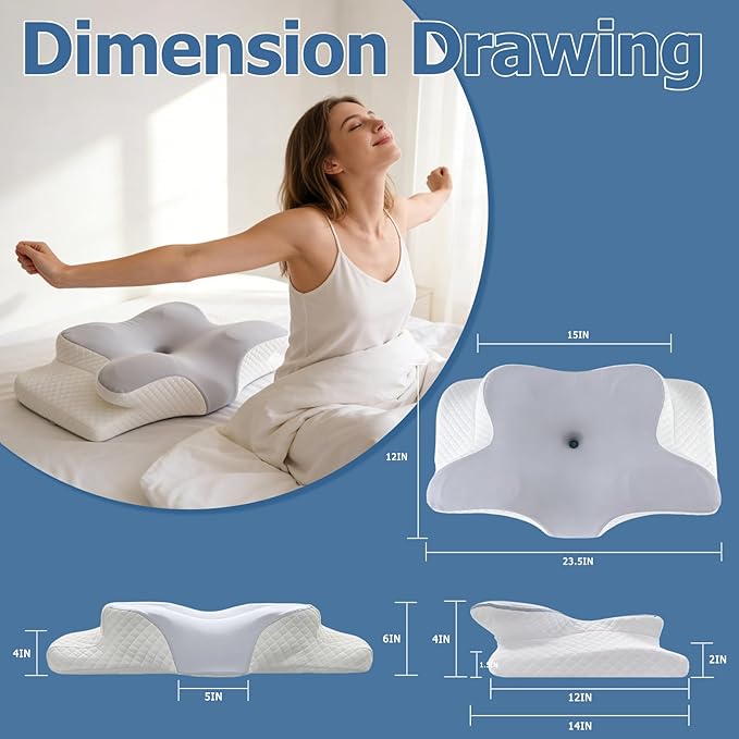Memory Foam Neck Pillow - Adjustable Orthopedic Contour Pillow for Neck & Shoulder Support, Odorless, Side Back Stomach Sleeper Friendly, Enhanced Spinal Alignment - Light Grey