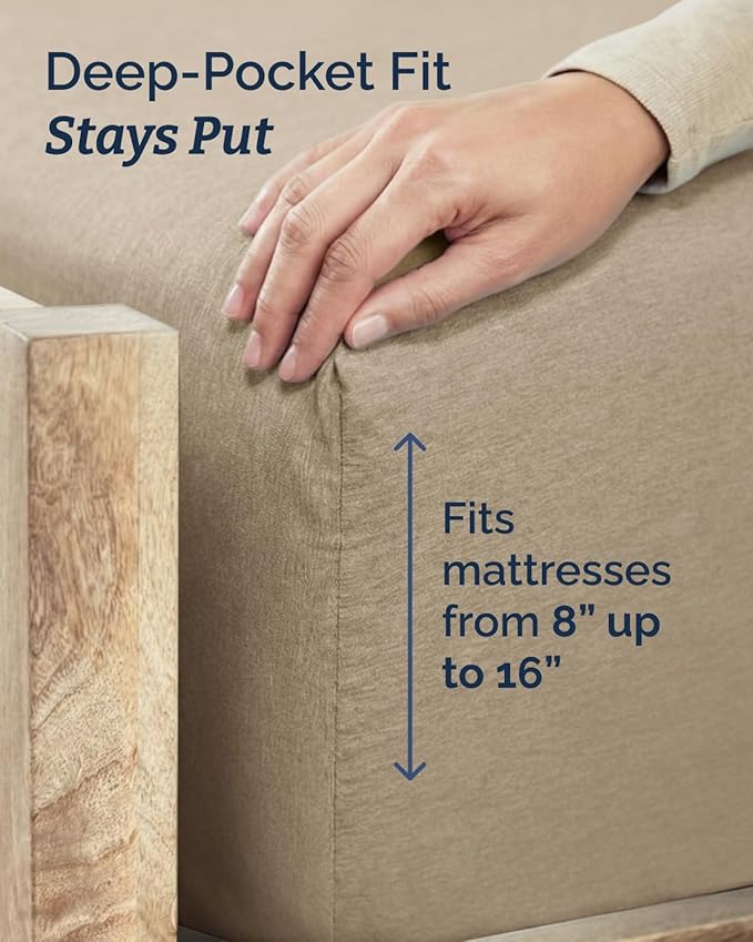 Full XL Bed Sheet - 4 Piece Full XL Bed Sheets Set - Soft, Breathable & Cooling - Hotel Luxury Bedding for Women & Men with Deep Pockets - Wrinkle Free & Fade Resistant - Oeko-Tex - Heathered Beige