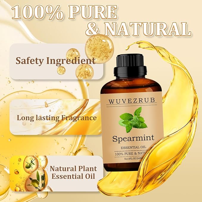 Spearmint Essential Oil 240ML - 100% Pure and Natural Oils for Aromatherapy Diffuser - 8 Fl Oz/Spearmint